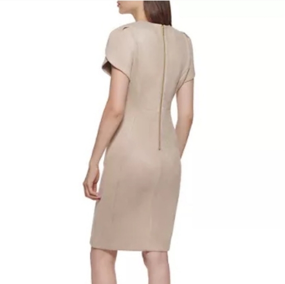 NWOT Calvin Klein Faux-Suede Tulip Sleeve Sheath Dress Light Pink Size 8 Bodycon - Picture 16 of 16